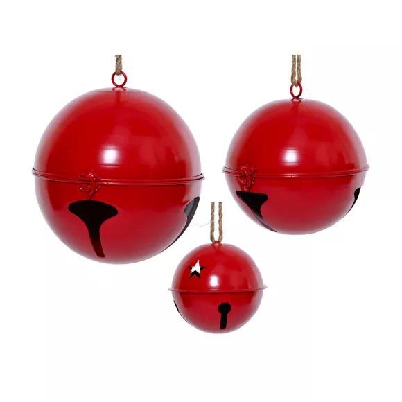 Lote de 3 Campanas de metal para colgar (D24-20-14 cm) Grisones Rojo
