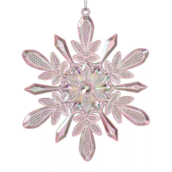 Copo de nieve para colgar (H14 cm) Glaseado Rosa