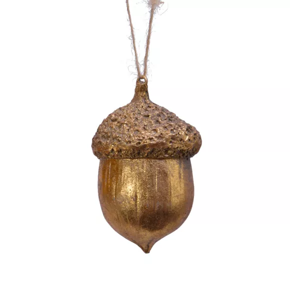 Kerst eikel om op te hangen (H8 cm) Gouden eiken van weleer