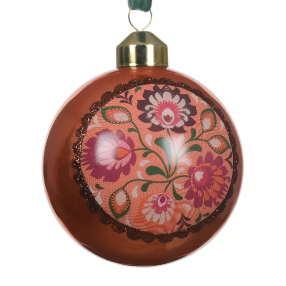 Lot de 3 boules de Noël en verre (D80 mm) Bolchoï Fleuri Vieux rose