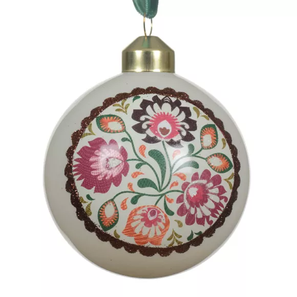 Lote de 3 bolas de Navidad de vidrio (D80 mm) Bolshoi Florido Blanco y rosa