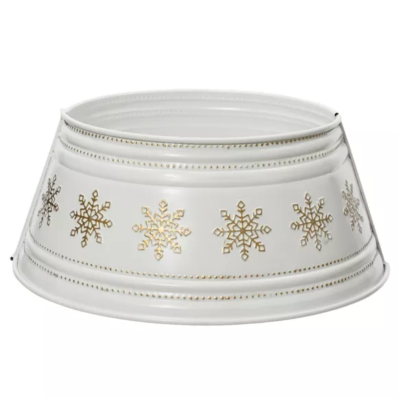 Cubre pie de árbol en metal (D70 cm) blanco y copos dorados