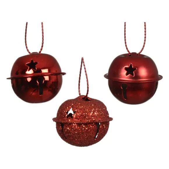 Lote de 12 campanillas para colgar (D8 cm) Christmas Stars Rojo