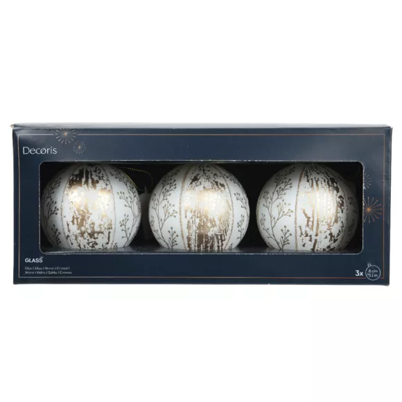 Set van 3 glazen kerstballen (D80 mm) Natuur Witte winter