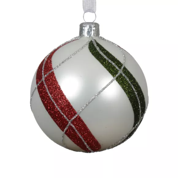 6er Set Weihnachtskugeln aus Glas (D80 mm) Gedreht Karos Winterweiß