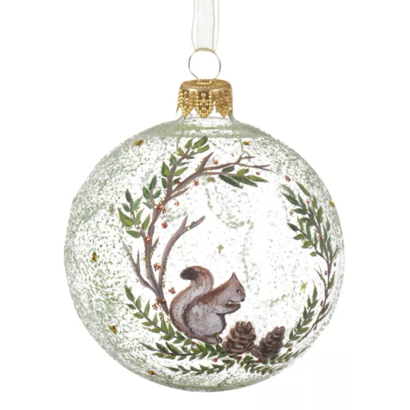 Lot de 6 boules de Noël en verre (D80 mm) Écureuil sauvage Transparent