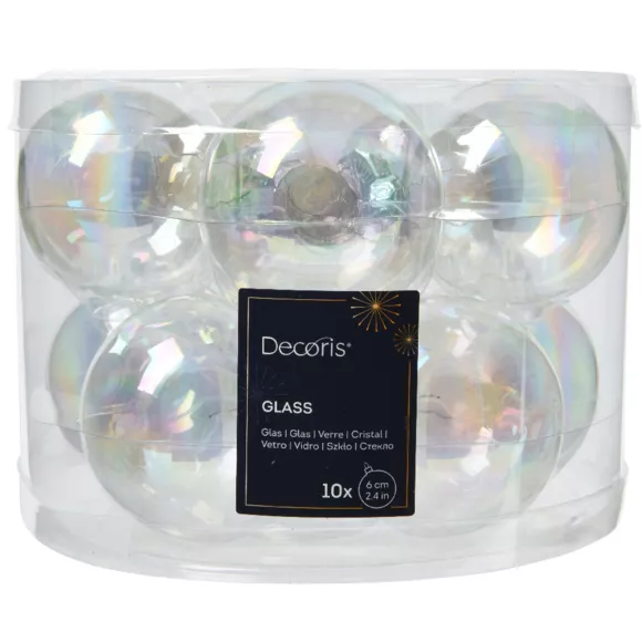  Lot de 10 boules de Noël en verre (D60 mm) Myst transparent irisé 