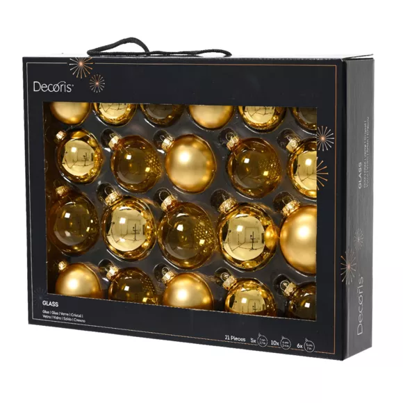Lot de 21 boules de Noël en verre Assorties Cristal Or