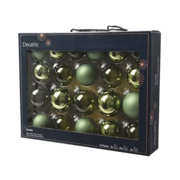 Lot de 21 boules de Noël en verre Assorties Cristal Vert romarin