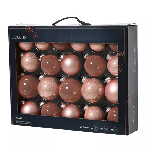 Lot de 21 boules de Noël en verre Assorties Cristal Rose poudré