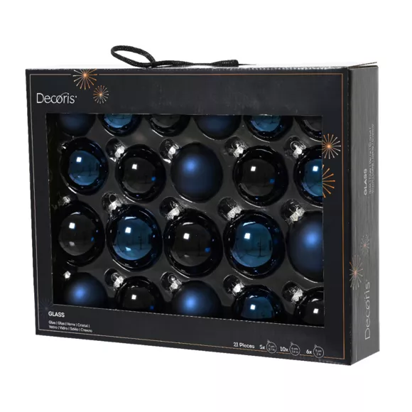 Lote de 21 bolas de Navidad de vidrio surtidas Cristal  Azul noche