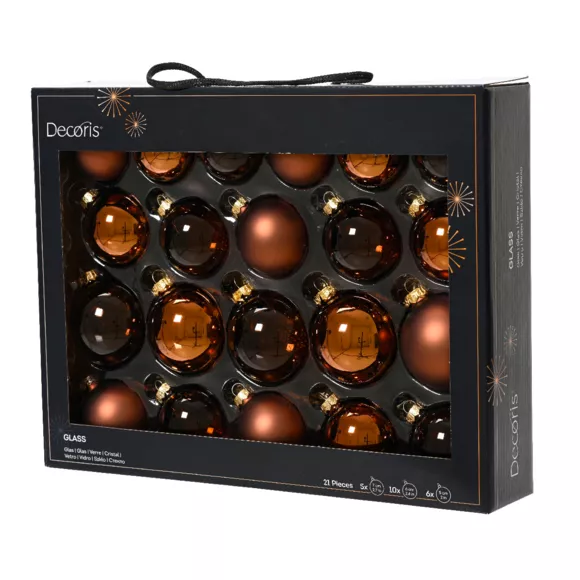 Set van 21 Assortiment Glazen Kerstballen Kristal Koffiebruin