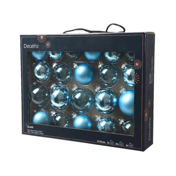 Lote de 21 bolas de Navidad de vidrio surtidas Cristal  Azul helado