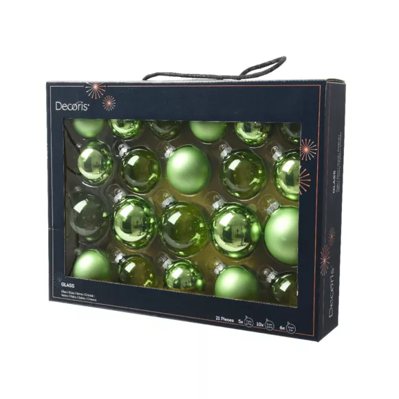 Lot de 21 boules de Noël en verre Assorties Cristal Thé vert