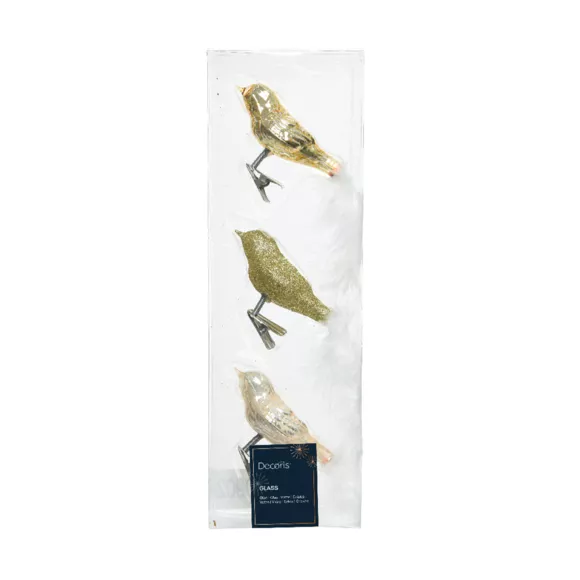 Lote de 3 pájaros en cristal Sven Perla
