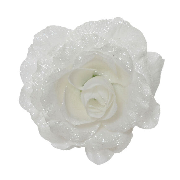 Fiore decorativo su pinza (D12 cm) Scintillante Bianco