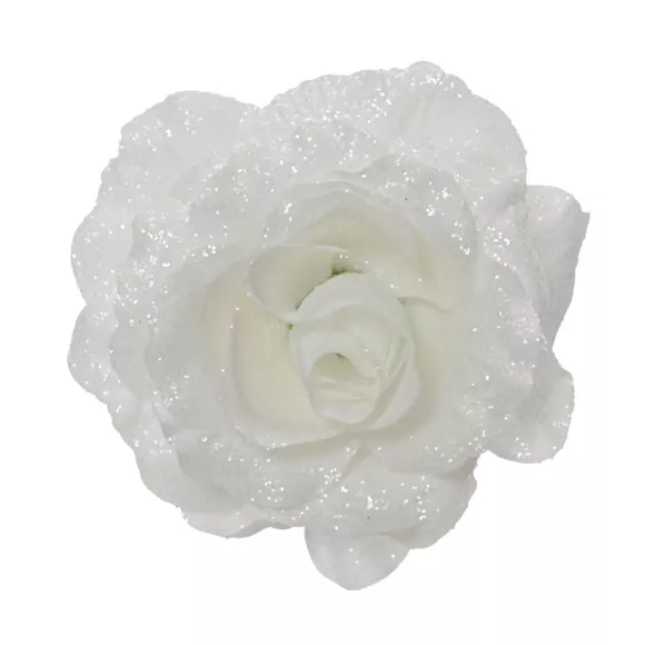 Fleur décorative sur pince (D12 cm) Scintillant Blanc