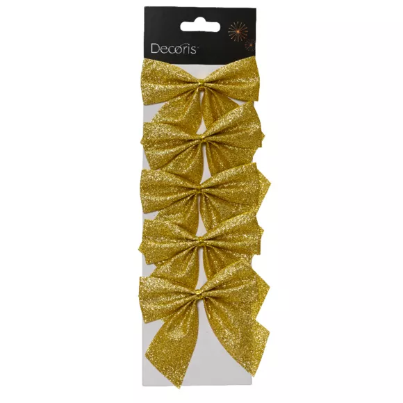 Lote de 5 lazos de Navidad (H9 cm) Brillante Oro