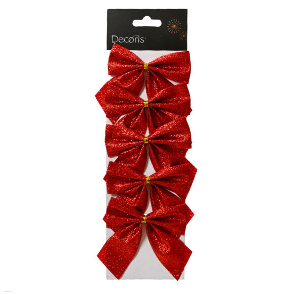 Set van 5 Kerststrikken (H9 cm) Schitterend Rood