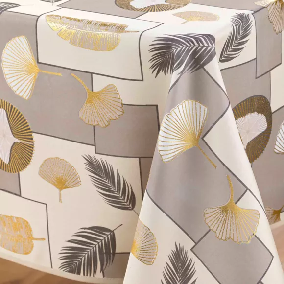 NAPPE RECTANGLE 145 x 240 CM POLYESTER IMPRIME METALLISE NATANE NATUREL