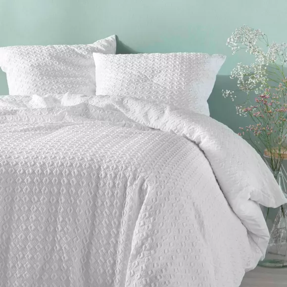 Funda nórdica y dos fundas de almohada microfibra gofrada (240 x 220 cm) Litéa Blanco