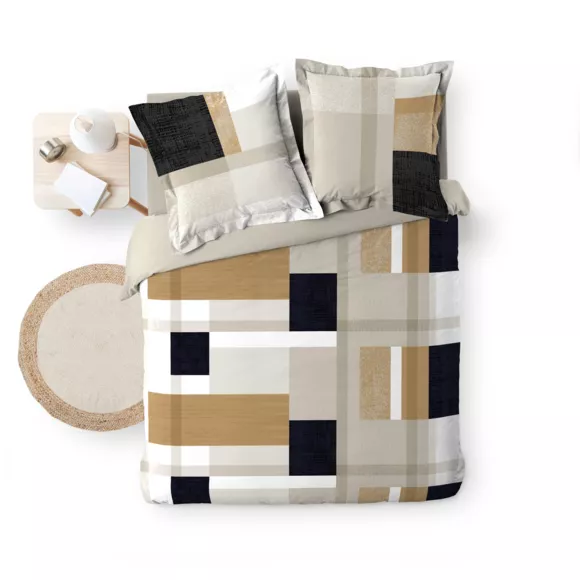 Housse de couette et deux taies percale de coton (260 x 240 cm) Ulysse Multicolore
