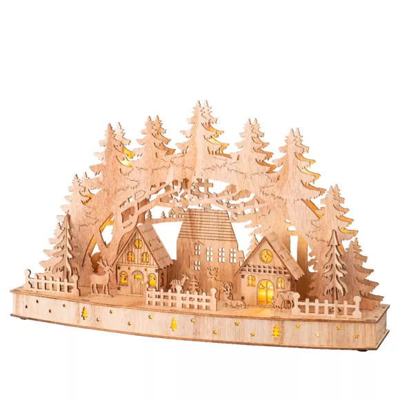 Scène de vie lumineuse à piles en bois (44 x H26 cm) Paysage nordique