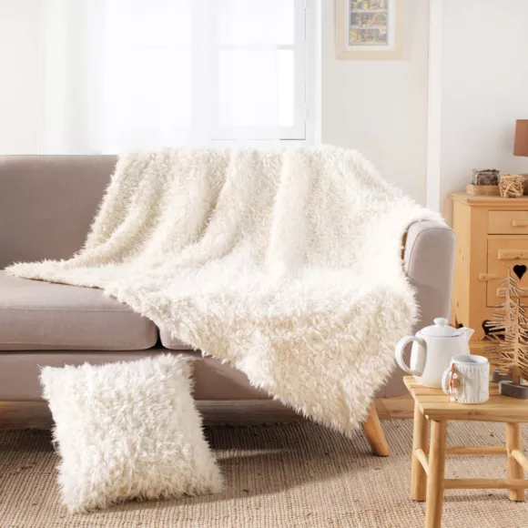 Plaid fausse fourrure (180 x 220 cm) Mouton Ecru