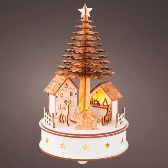 Kerstdorp van verlicht en muzikaal hout op batterijen (H25 cm) Kerstboom