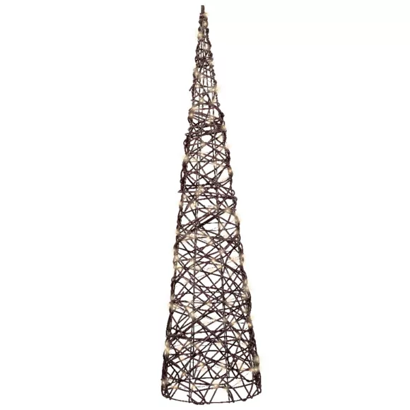 Cono luminoso 160 Micro LED (H90 cm) Resina intrecciata Marrone/Bianco caldo