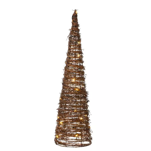 Cône lumineux à piles 30 Micro LED (H60 cm) Rotin Brun/blanc chaud