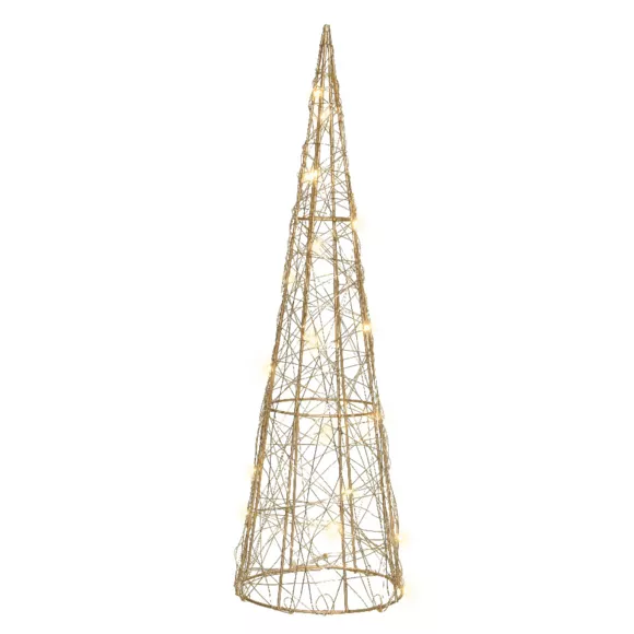 Cône lumineux à piles 30 LED (H60 cm) Pyramide Or et Blanc chaud