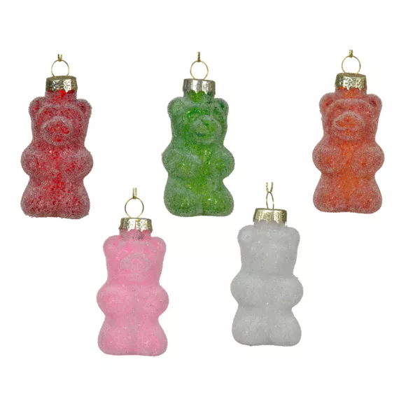 Lot de 5 Oursons en verre (H8 cm) Bonbons Gourmandise Multicolore