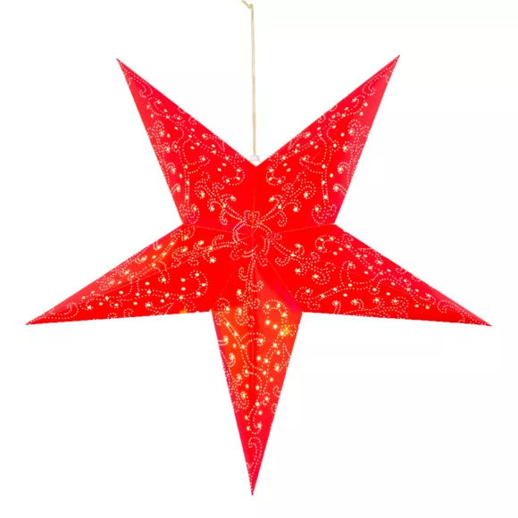 Etoile lumineuse à suspendre (H60 cm) Origami Rouge et blanc chaud