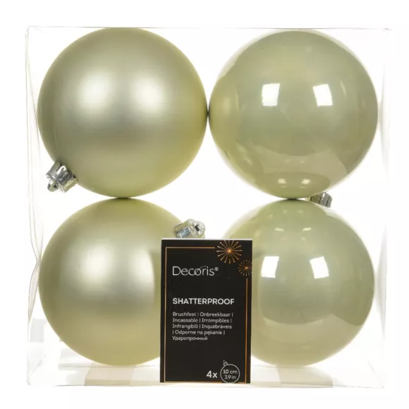 Lot de 4 boules de Noël (D100 mm) Alpine Menthe blanche