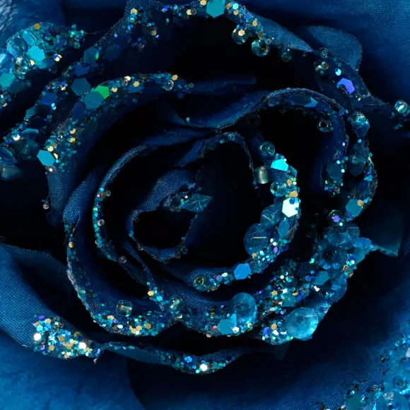 Flor decorativa en pinza (D14 cm) Rosa perlada Azul noche