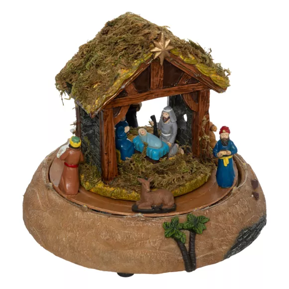Verlichte, muzikale en geanimeerde kerststal (D22 cm) Kerstnacht
