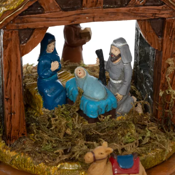 Verlichte, muzikale en geanimeerde kerststal (D22 cm) Kerstnacht