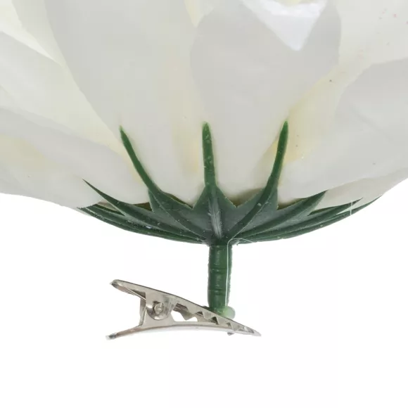 Decoratieve bloem op klem (D15 cm) Dahlia Wit met glitters