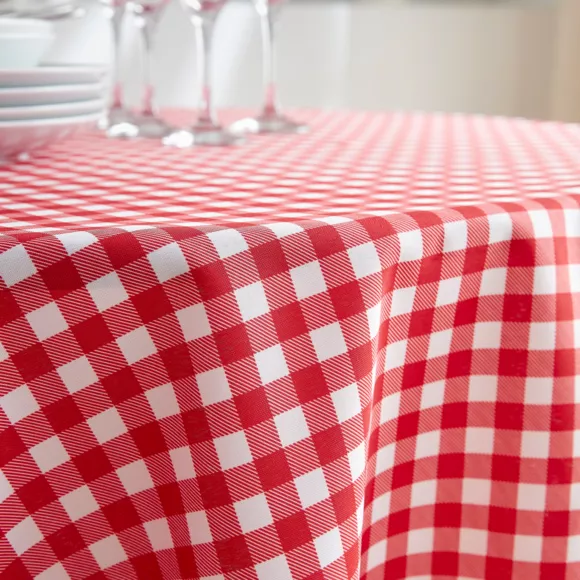 Fleckenabweisende runde Tischdecke (180 cm) Elise Vichy Rot