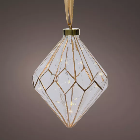 Batterijgevoede glanzende diamant 15 LED (H20 cm) Vintage Goud/warm wit