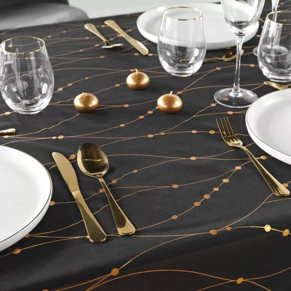 Nappe de Noël rectangulaire anti tache (140 x 240 cm) Firmament Noir et doré