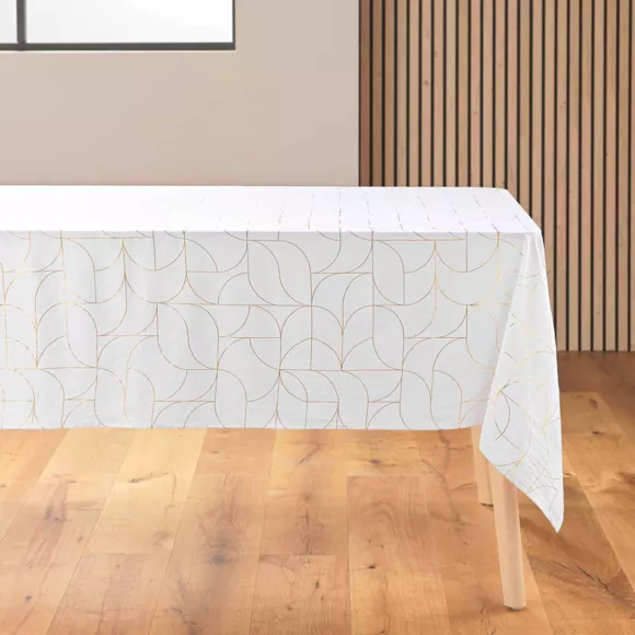 Rechthoekig Kersttafelkleed anti-vlek (140 x 240 cm) Luxor Wit en goud