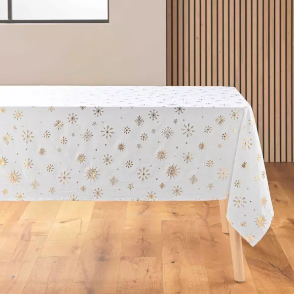 Nappe de Noël rectangulaire anti tache (140 x 240 cm) Astrelia Blanc et doré