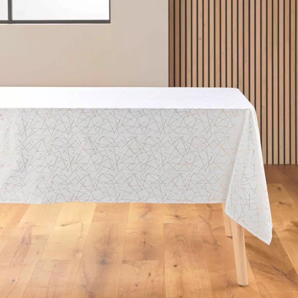 Rechteckige Tischdecke fleckenabweisend (140 x 240 cm) Mikado Weiß und Gold