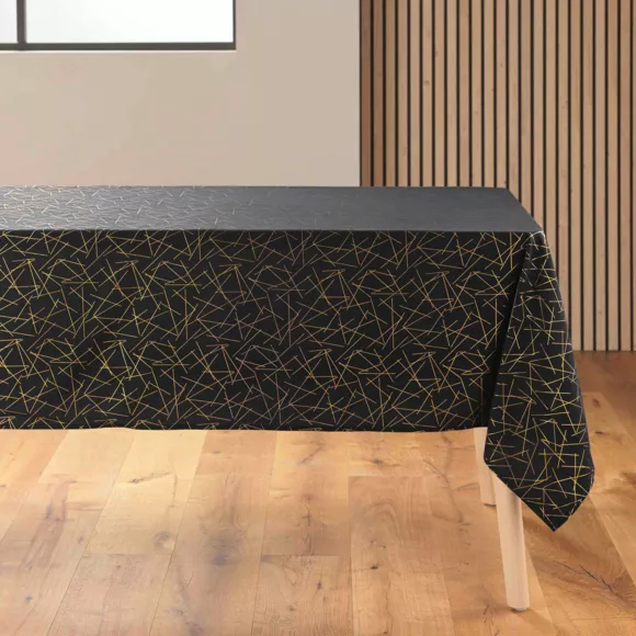Rechteckige Tischdecke fleckenabweisend (140 x 240 cm) Mikado Schwarz und Gold