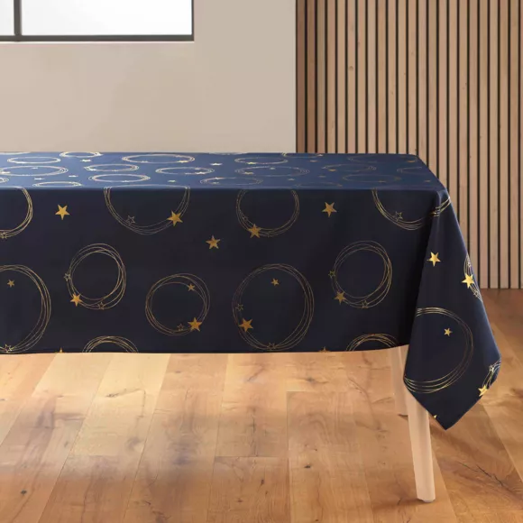 Rechteckige Tischdecke fleckenabweisend (150 x 240 cm) Star Marineblau und Gold