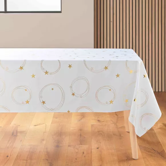 Rechteckige Tischdecke fleckenabweisend (150 x 240 cm) Star Weiß und Gold