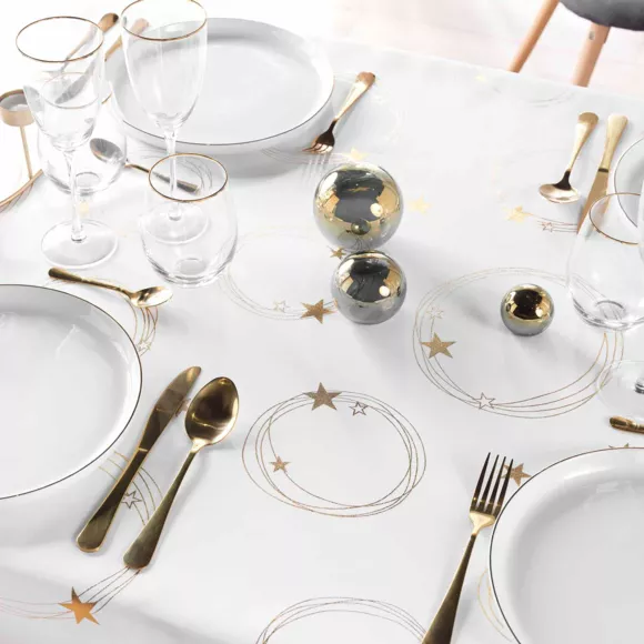 Nappe de Noël rectangulaire anti tache (150 x 300 cm) Star Blanc et doré