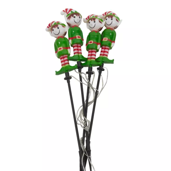 Set von 4 Solarspießen (H40 cm) Beleuchteter schelmischer Kobold Warmweiß